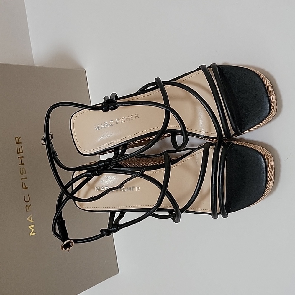 NWOT Marc Fisher Espadrille Wedge Sandals Black Sz: 6 - Picture 9 of 10